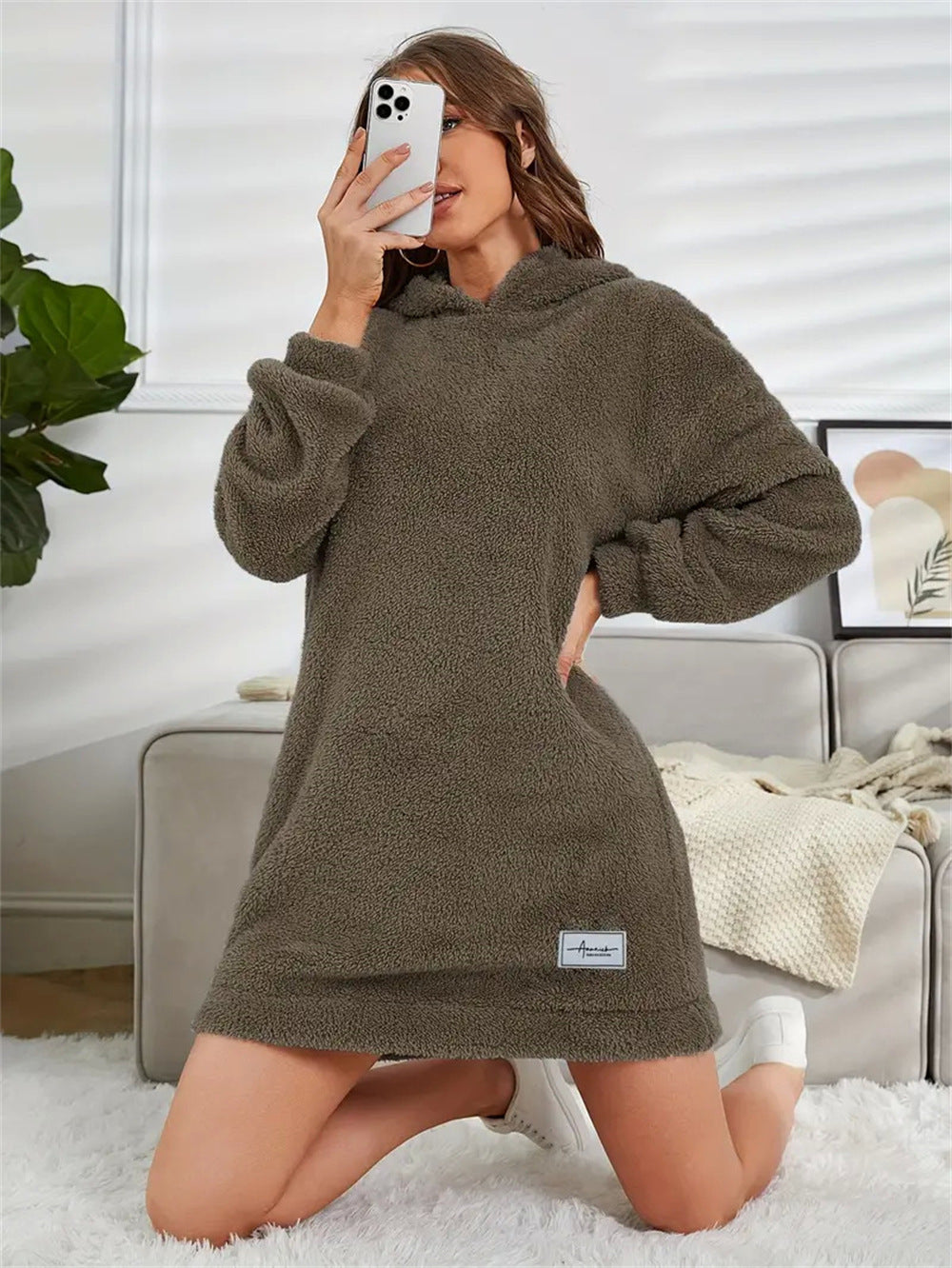 Women's Hooded Long Sleeve Plush Dress