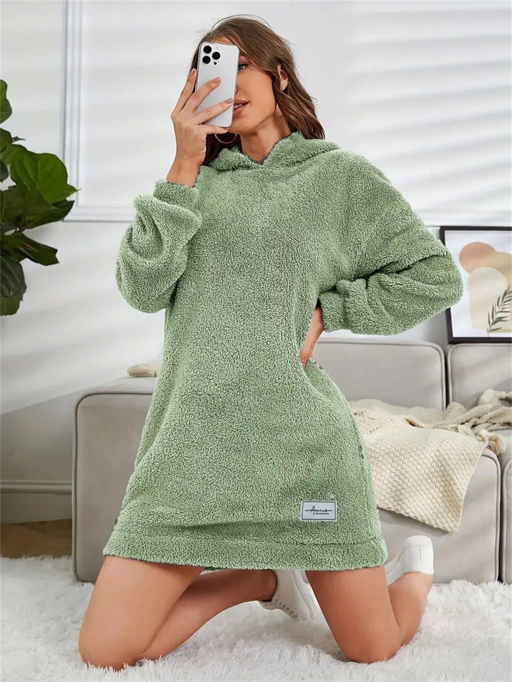 Women's Hooded Long Sleeve Plush Dress