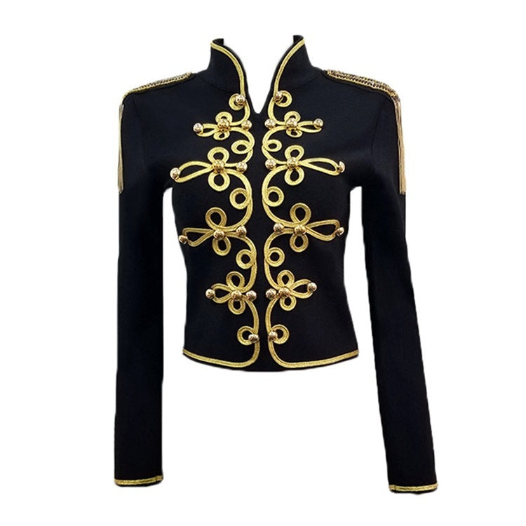 Women's Autumn Winter Coat Tassel Bead Weave Epaulet Jacket