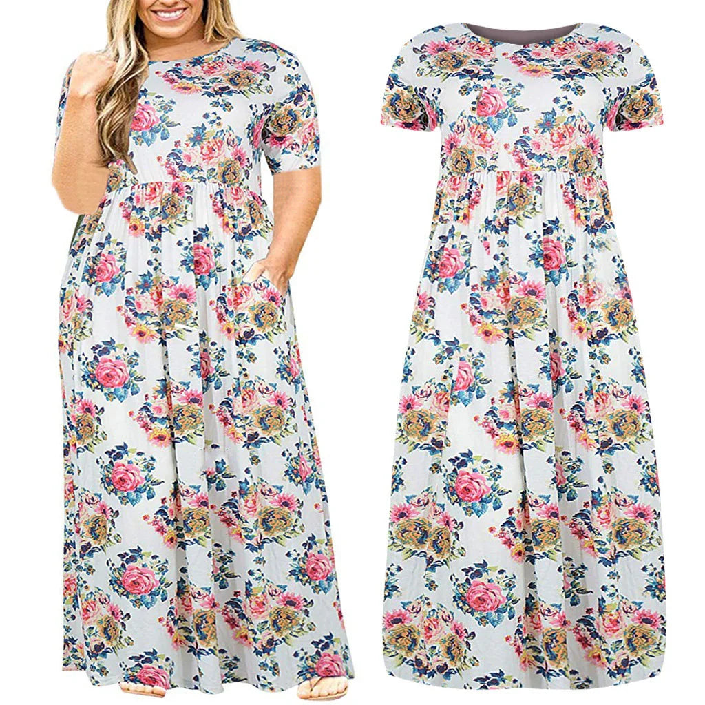 Solid Color Round Neck Dress
