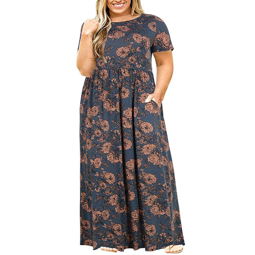 Solid Color Round Neck Dress