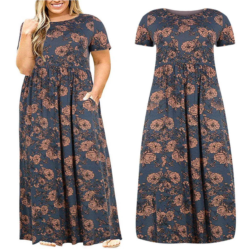 Solid Color Round Neck Dress