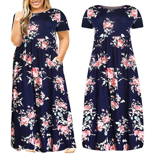Solid Color Round Neck Dress
