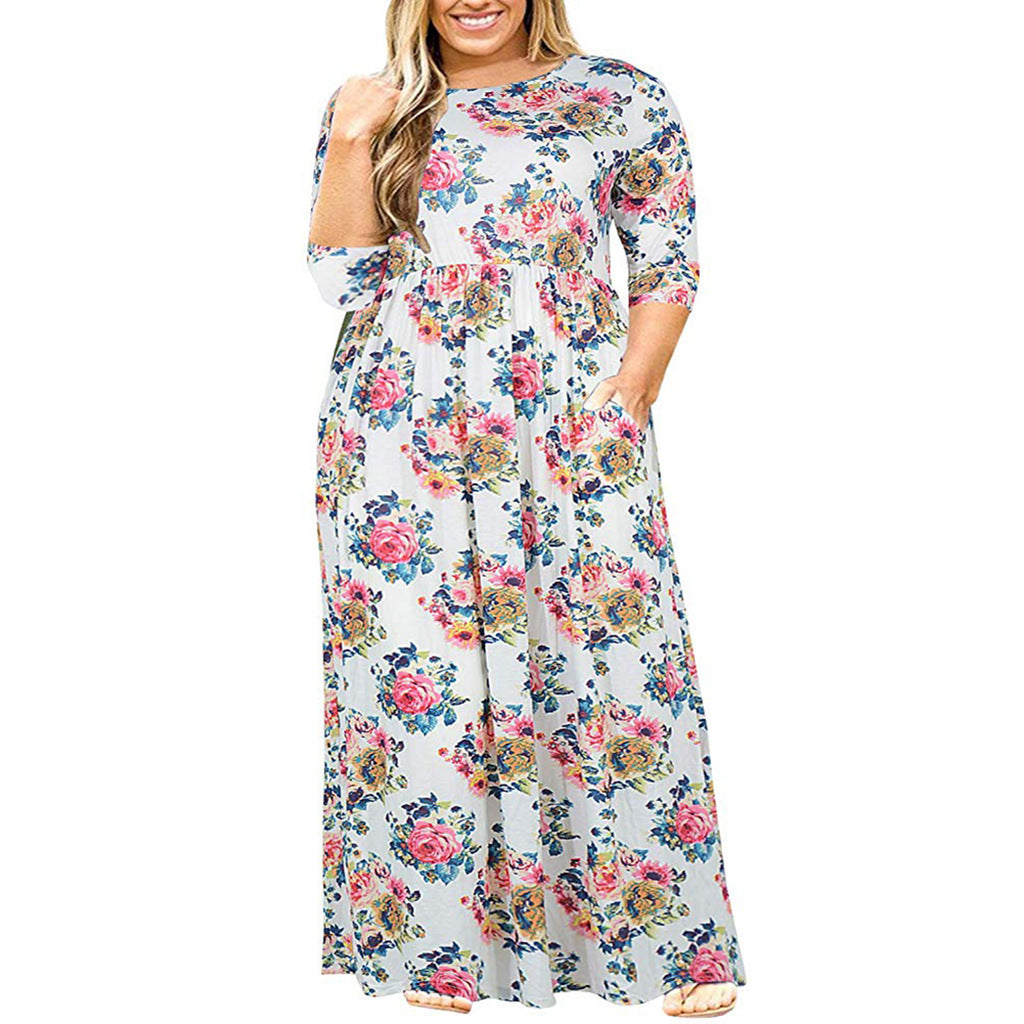 Solid Color Round Neck Dress