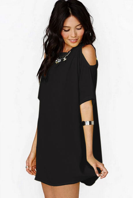 Off-the-shoulder Short-sleeved Chiffon Dress