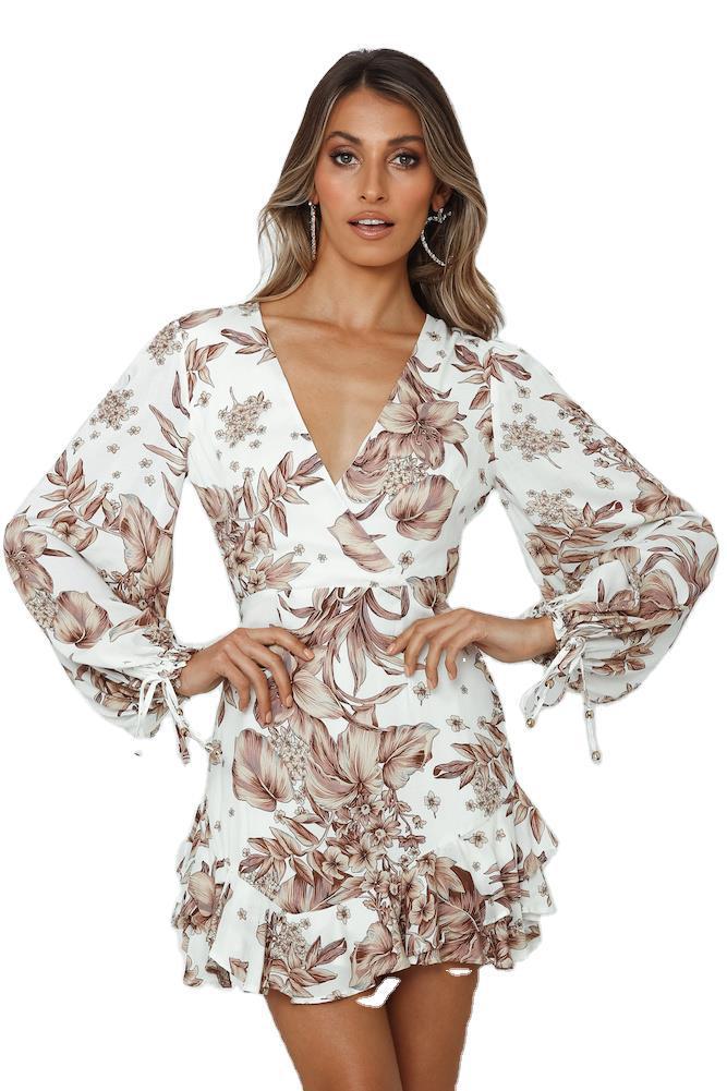 Lace deep v print dress