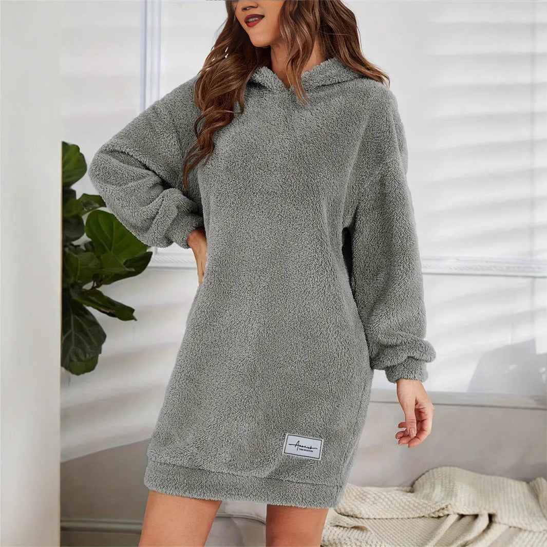 Women's Hooded Long Sleeve Plush Dress