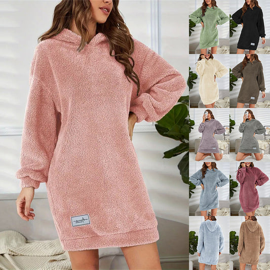 Women's Hooded Long Sleeve Plush Dress