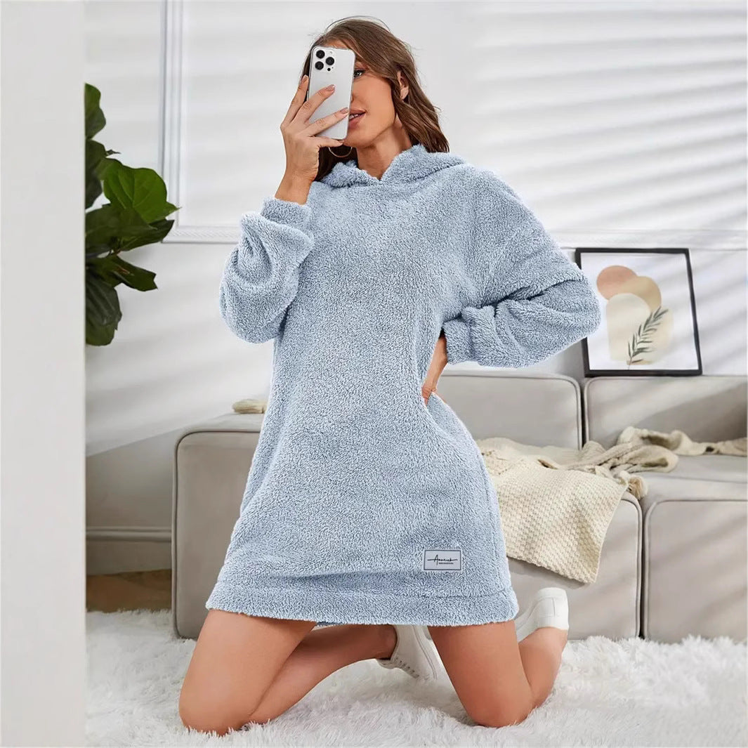 Women's Hooded Long Sleeve Plush Dress